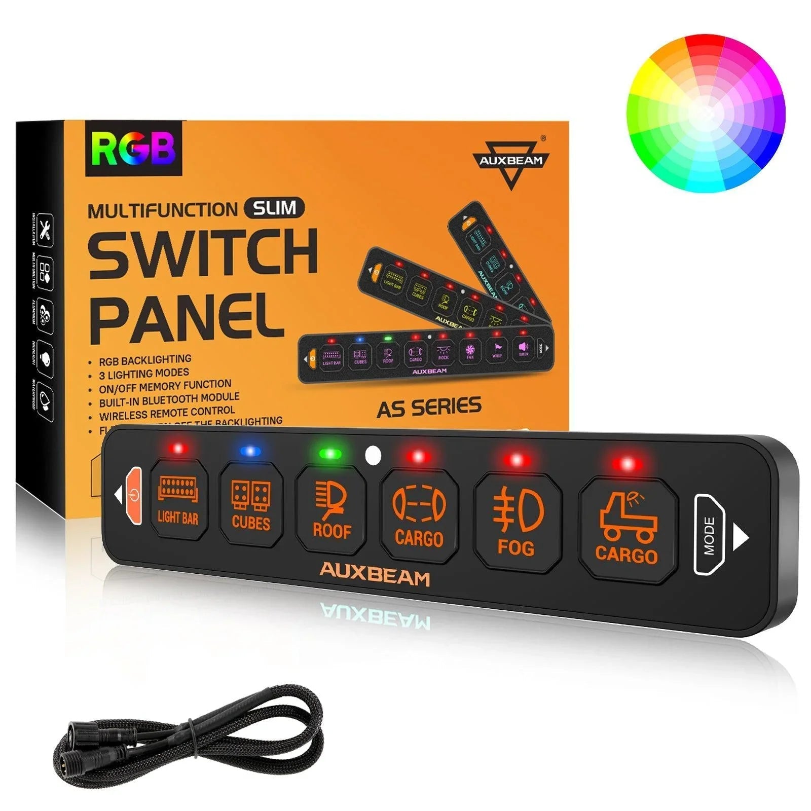 AS Series 6 Gang (AS-R60) RGB Slim Switch Panel, Toggle/ Momentary/ Pulsed Mode Supported(One-Sided Outlet)