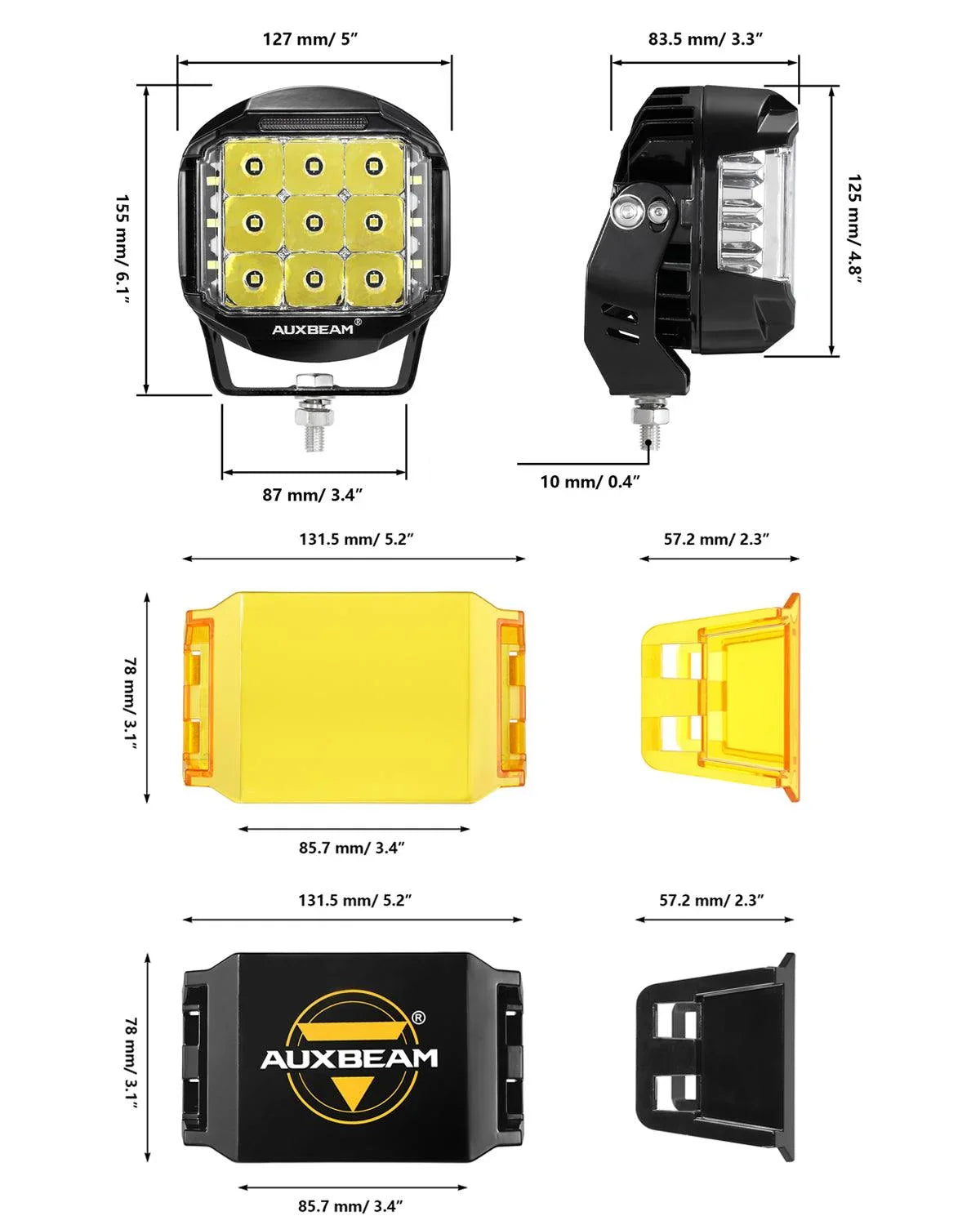V-MAX Series | 5 Inch 168W 16440LM Spot Beam Side Shooter LED Round Pod Lights with Amber DRL