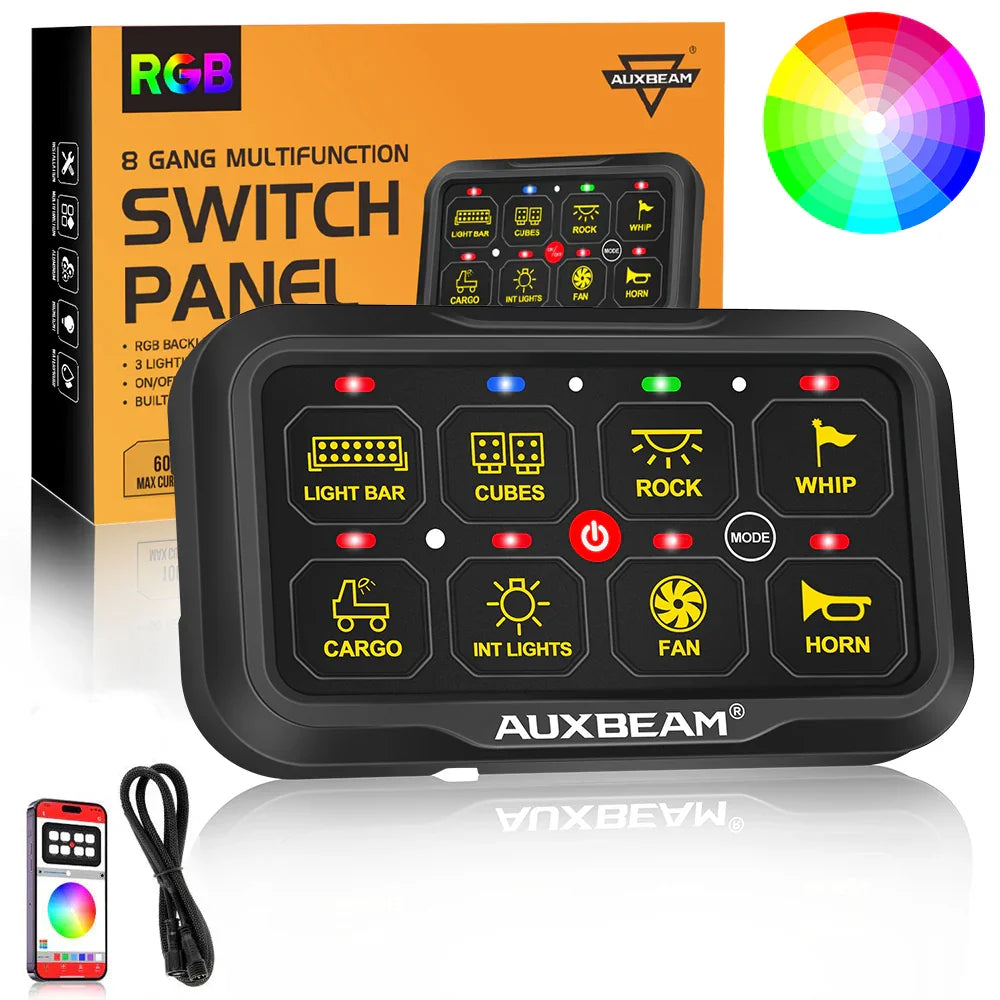 AR Series 8 Gang (AR-820) RGB Switch Panel with APP, Toggle/ Momentary/ Pulsed Mode Supported (Two-Sided Outlet)