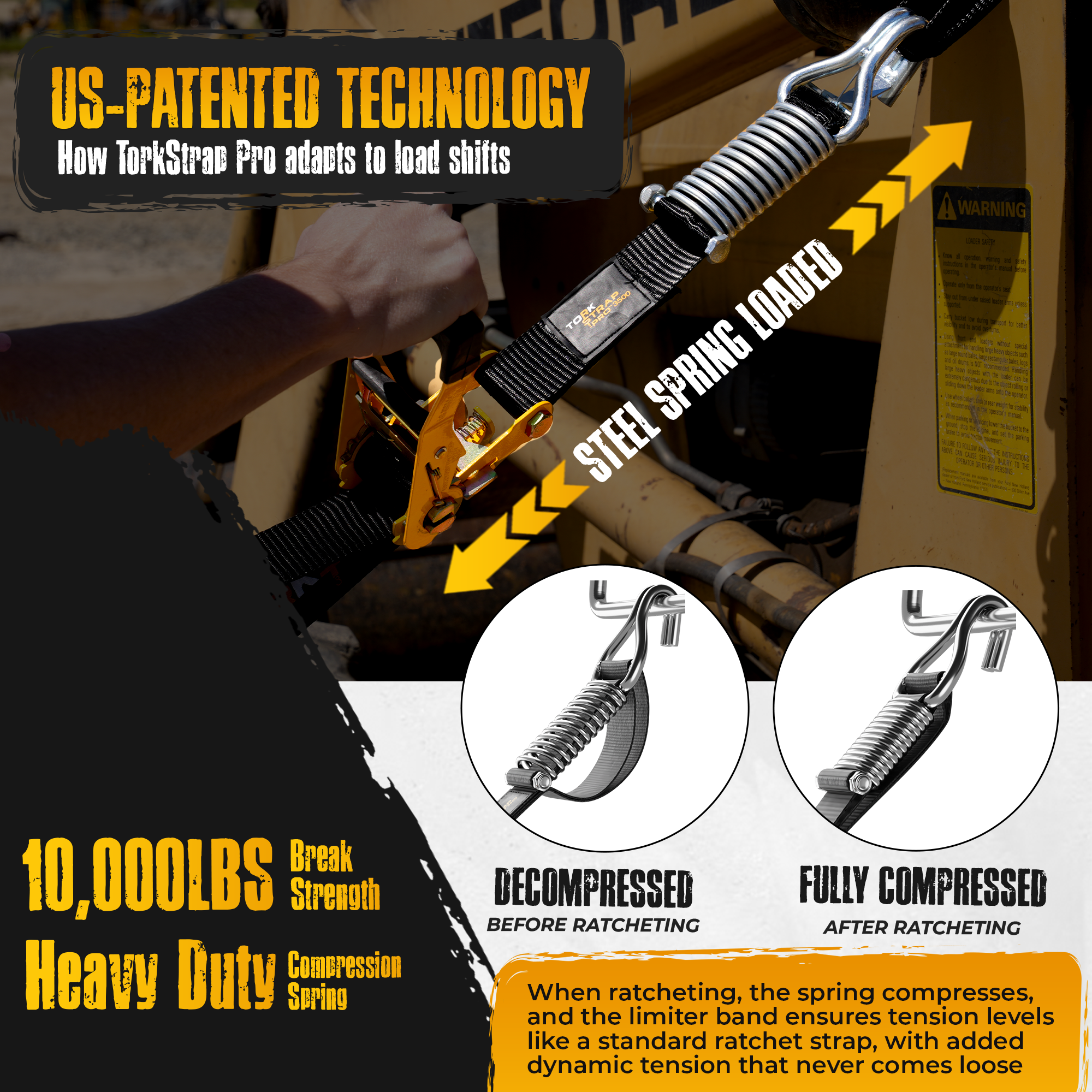 TorkStrap PRO | 25' x 2'' Self Tensioning, Spring Loaded Ratchet Straps - 10,000LB Max Load