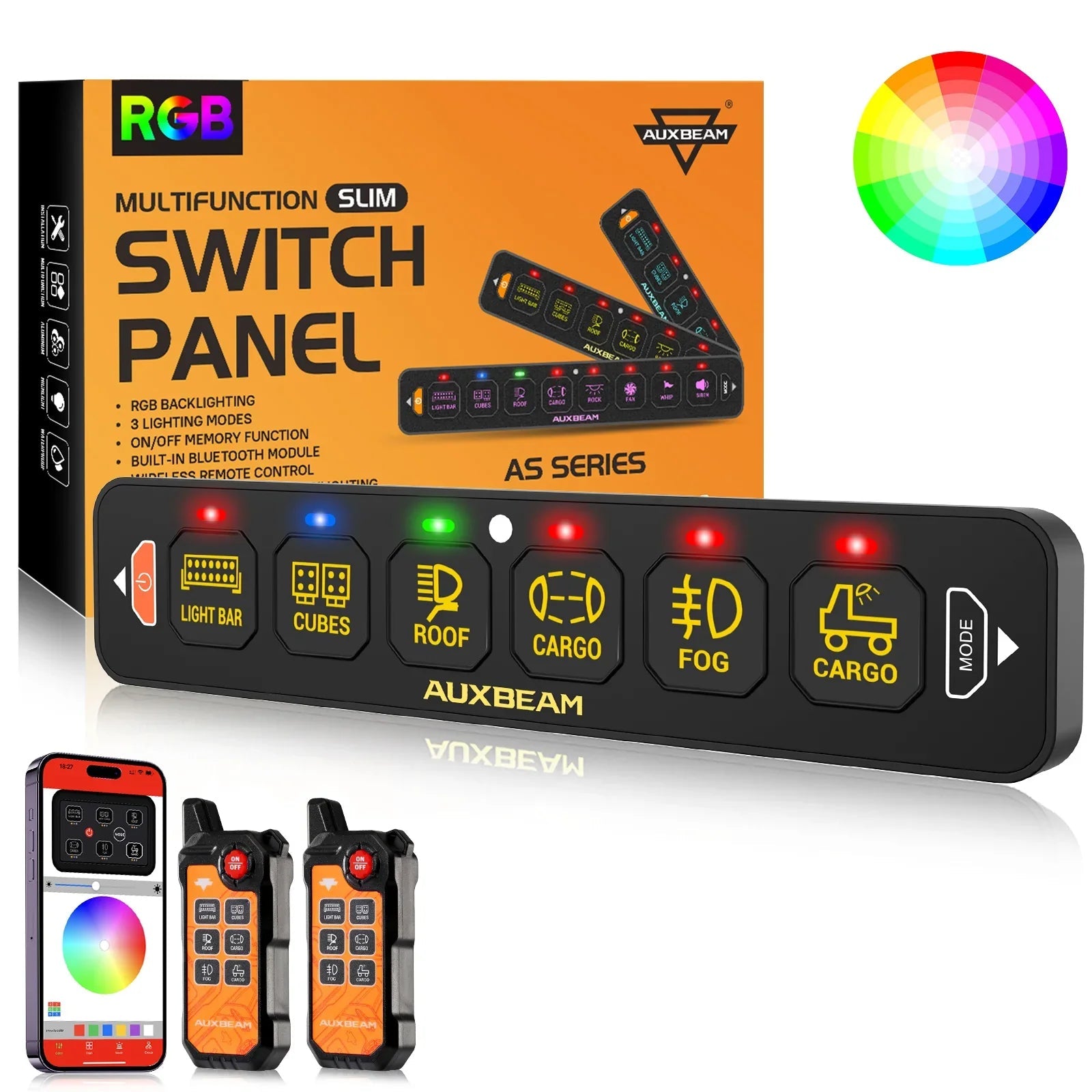 AS Series 6 Gang (AS-600) RGB Slim Switch Panel with APP&Remote Control, Toggle/ Momentary/ Pulsed Mode Supported(One-Sided Outlet)