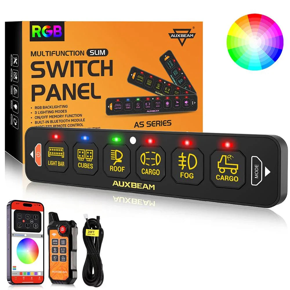 AS Series 6 Gang (AS-600) RGB Slim Switch Panel with APP&Remote Control, Toggle/ Momentary/ Pulsed Mode Supported(One-Sided Outlet)