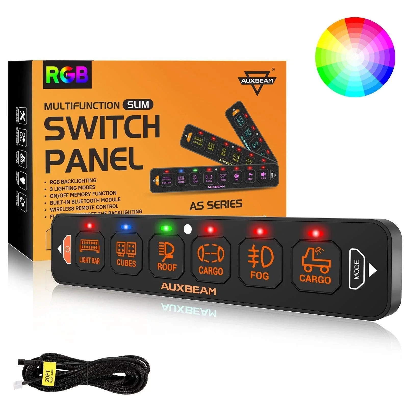 AS Series 6 Gang (AS-R60) RGB Slim Switch Panel, Toggle/ Momentary/ Pulsed Mode Supported(One-Sided Outlet)