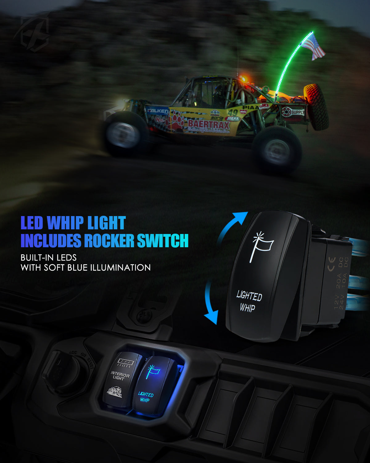Xprite Spiral RGB LED Whip Lights – Off-Road Flag Pole Chase Lights for UTV, ATV, Polaris RZR | Twister Series