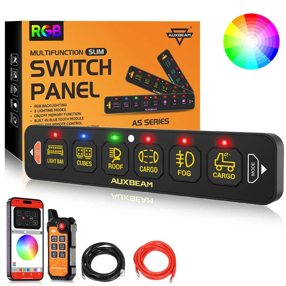 AS Series 6 Gang (AS-600) RGB Slim Switch Panel with APP&Remote Control, Toggle/ Momentary/ Pulsed Mode Supported(One-Sided Outlet)