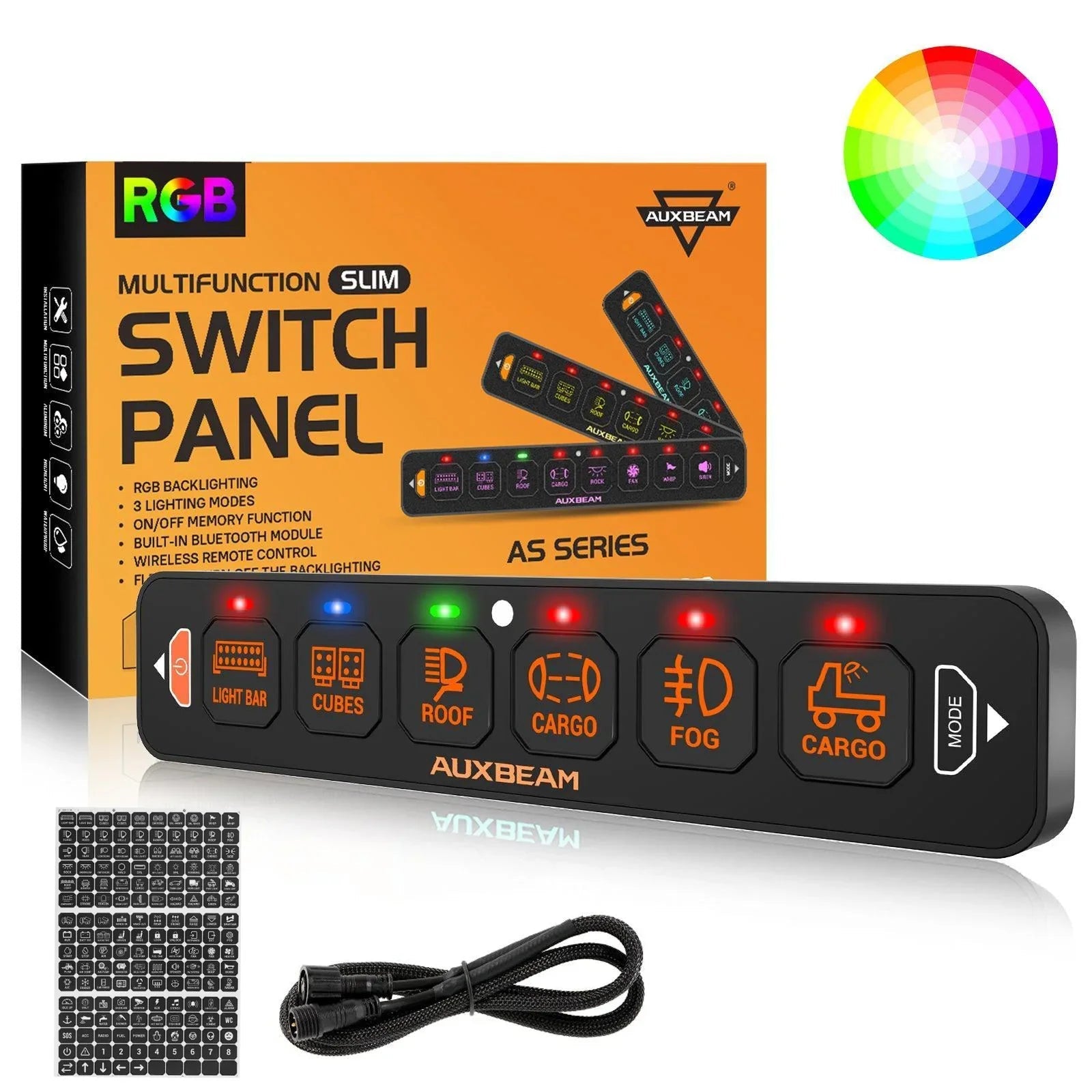 AS Series 6 Gang (AS-R60) RGB Slim Switch Panel, Toggle/ Momentary/ Pulsed Mode Supported(One-Sided Outlet)