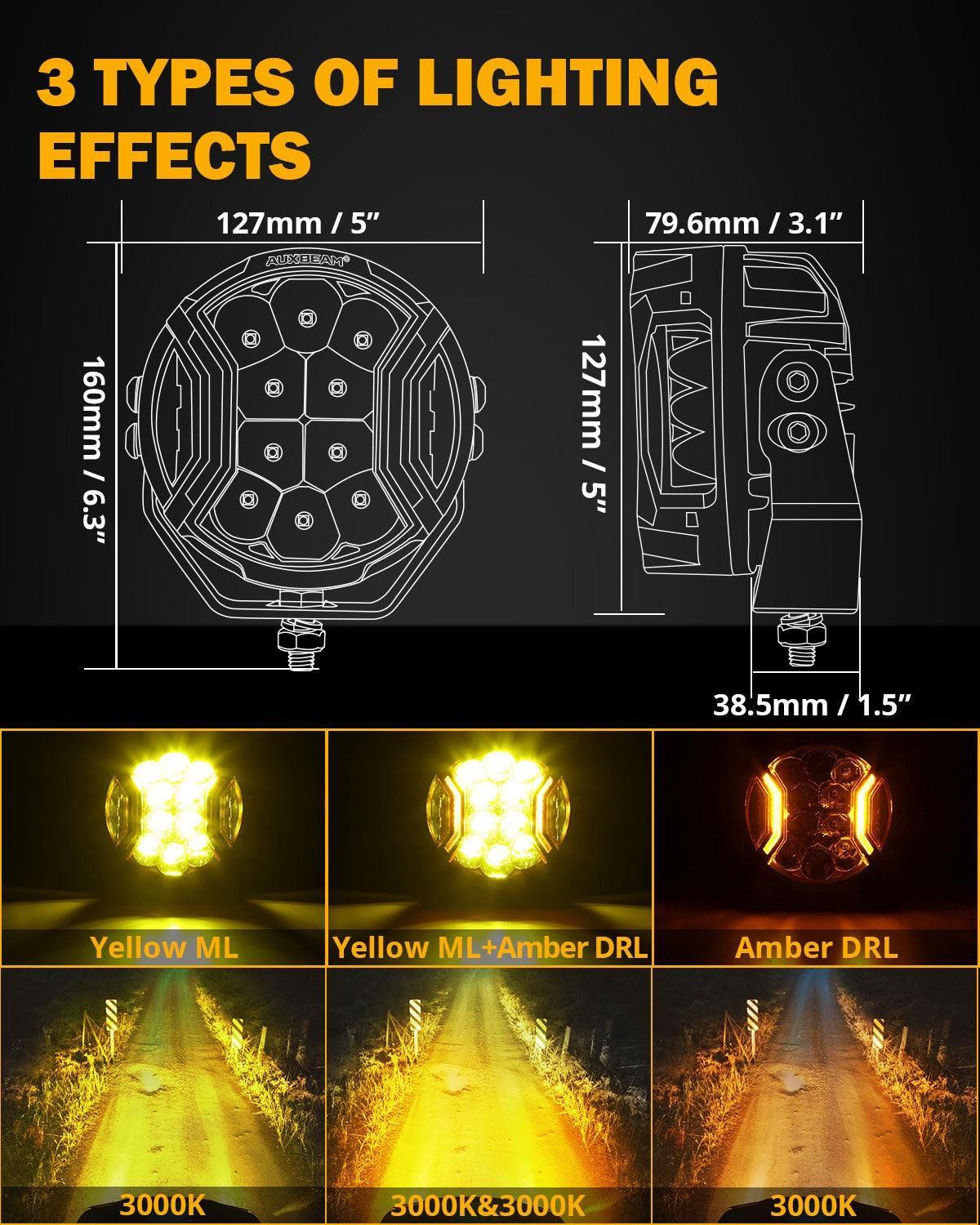 V-ULTRA Series 6/8 Pcs 5 Inch 172W LED Side Shooter Amber DRL with Power Harness