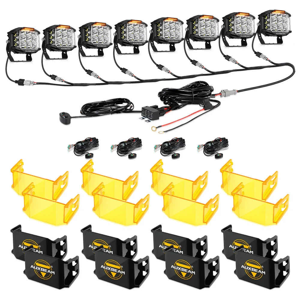 V-MAX Series | 5 Inch 168W 16440LM Spot Beam Side Shooter LED Square Pod Lights with Amber DRL