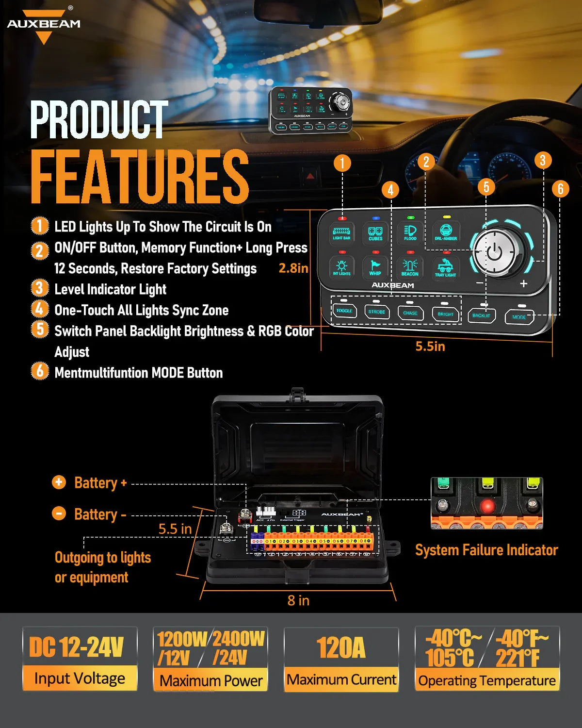 🆕KS-80 Knob RGB Switch Panel MAX 120A ,Light Dimming, Dynamic Chase, Four External Triggers, 4 Modes