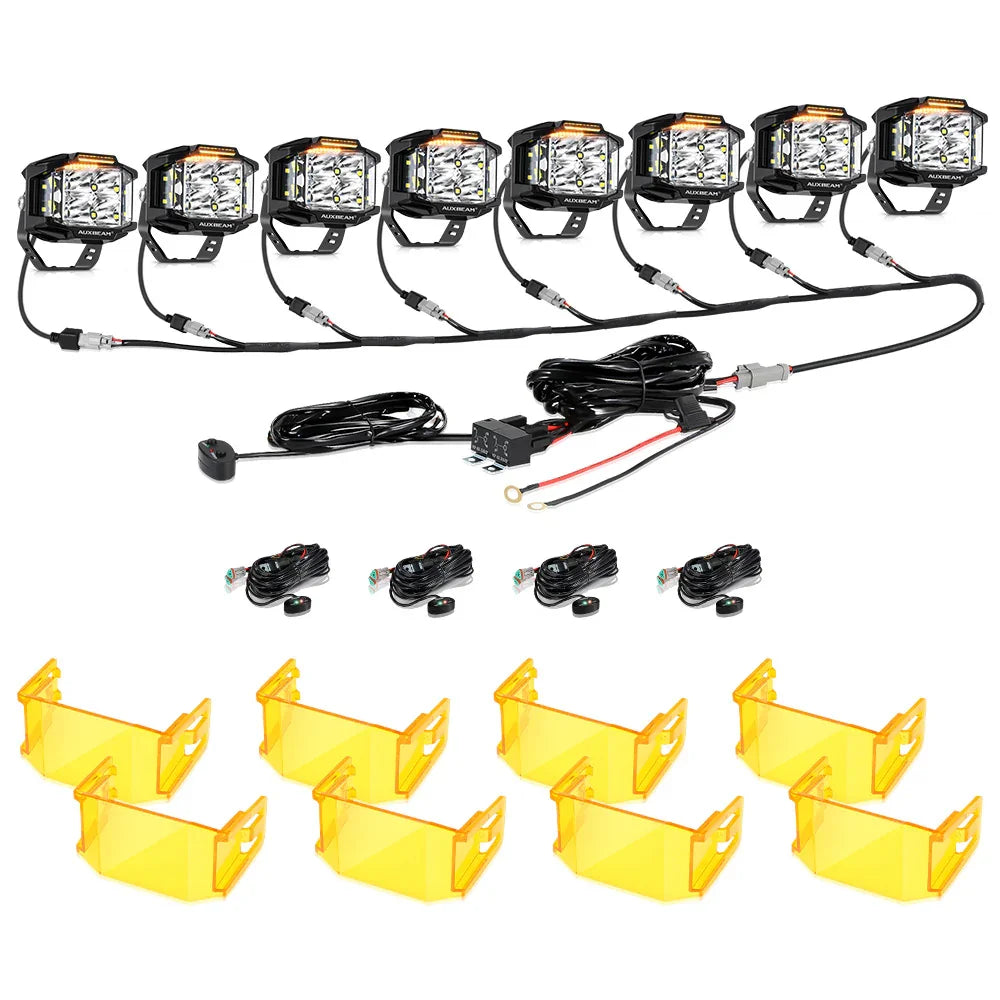 V-MAX Series | 4 Inch 92W 8960LM Spot Beam Side Shooter LED Square Pod Lights with Amber DRL