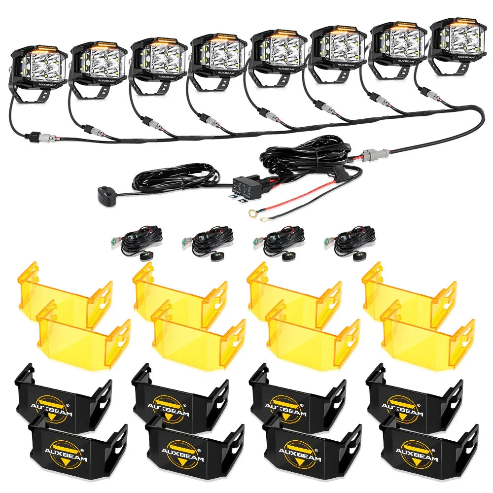V-MAX Series | 4 Inch 92W 8960LM Spot Beam Side Shooter LED Square Pod Lights with Amber DRL