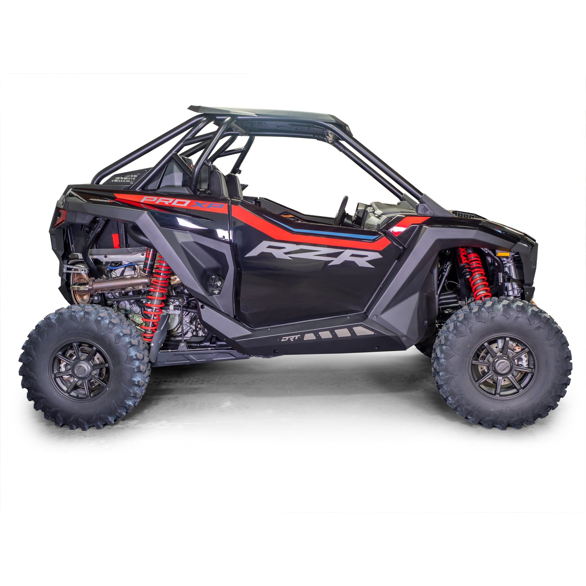 Polaris PROxp RZR with the DRT Polaris RZR Pro Series 2-Seat Rock Sliders installed Side view