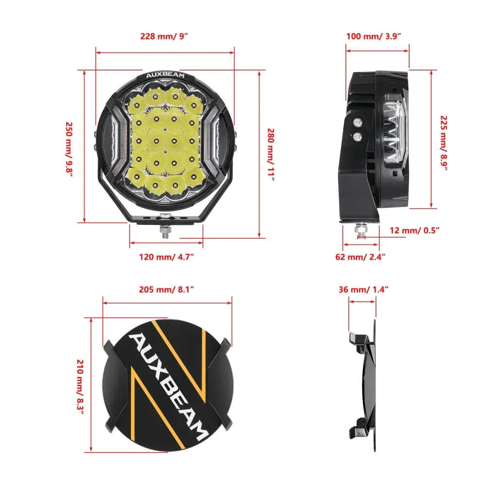 V-ULTRA Series | 9 Inch 300W LED Side Shooter White Driving Lights with Amber DRL