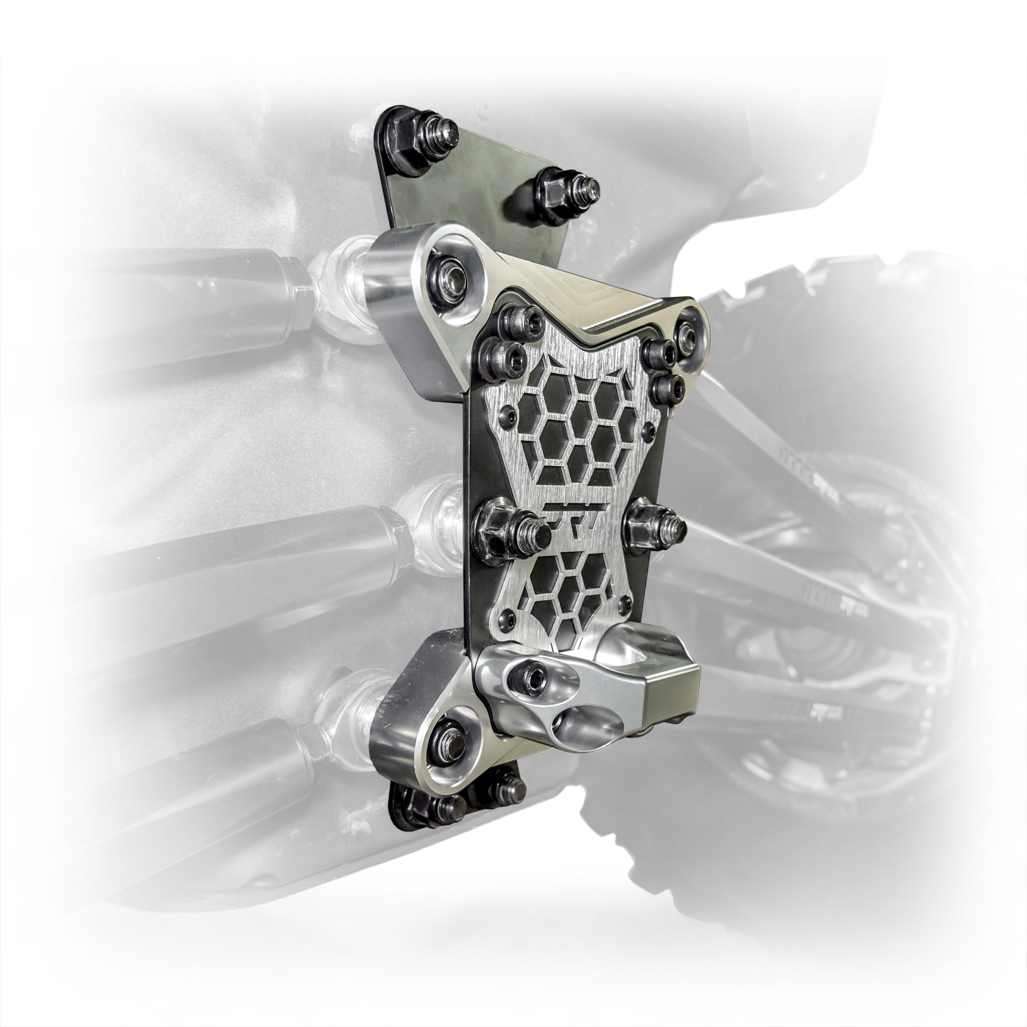 DRT Can-Am Maverick X3 2017+ Billet Aluminum 3-PC Radius Rod Plate Kit Front side view