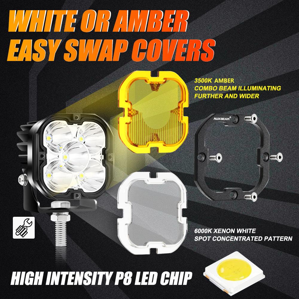 3 Inch 80W 9600LM LED Pods Lights White&Amber for ATV UTV SIDE BY SIDE 4X4