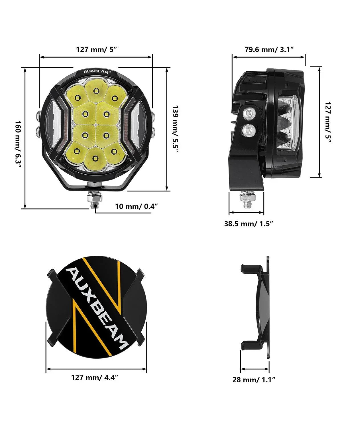 V-ULTRA Series 3/5/7/9 Inch LED Side Shooter Amber/White Pod Lights with Amber DRL