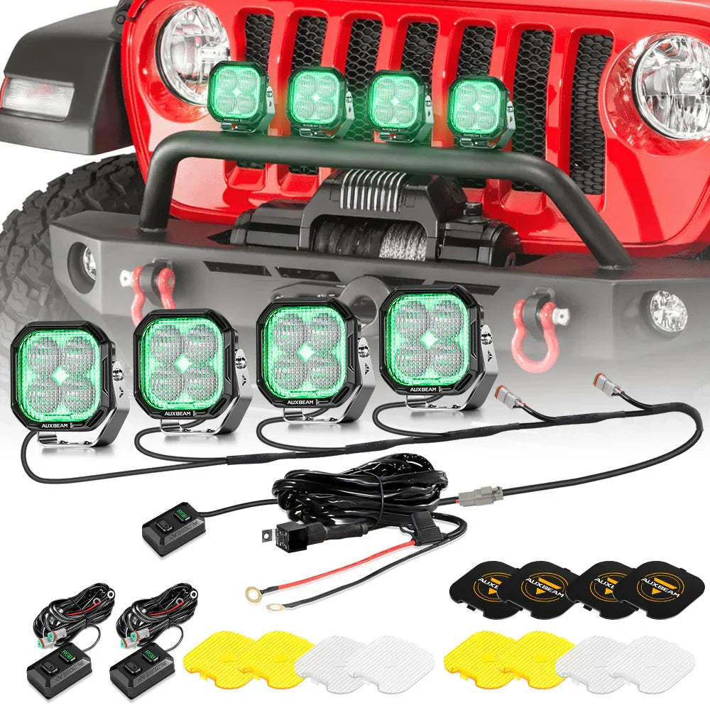 Color Play Series 3 Inch 116W RGB LED Pod Lights Flood Off Road Lights With 8 Backlight Options