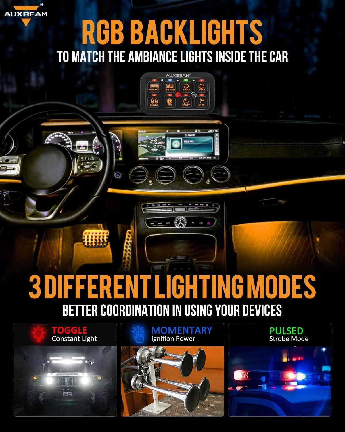RGB Series 8 Gang (RA80) Switch Panel, Toggle/ Momentary/ Pulsed Mode Supported (One-Sided Outlet)