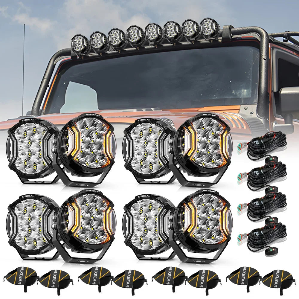 V-ULTRA Series 3/5/7/9 Inch LED Side Shooter Amber/White Pod Lights with Amber DRL