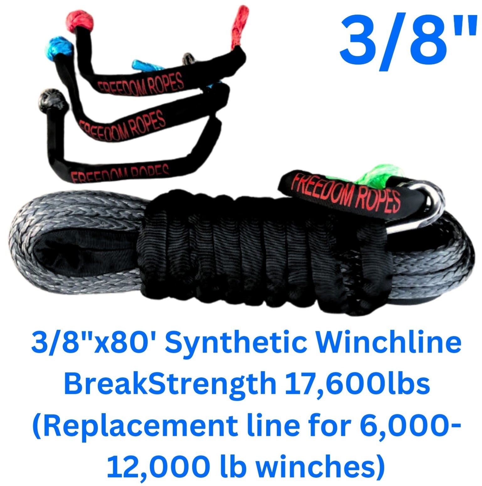 Freedom Ropes 3/8"x80' Freedom Winchline with Soft Shackle - Synthetic Winchline
