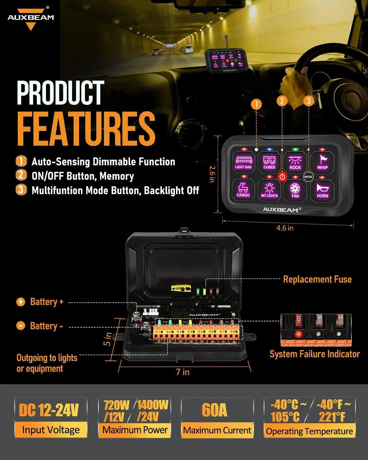 AC Series 8 Gang (AC-800) RGB Switch Panel with APP&Remote Control, Toggle/ Momentary/ Pulsed Mode Supported(One-Side Output)