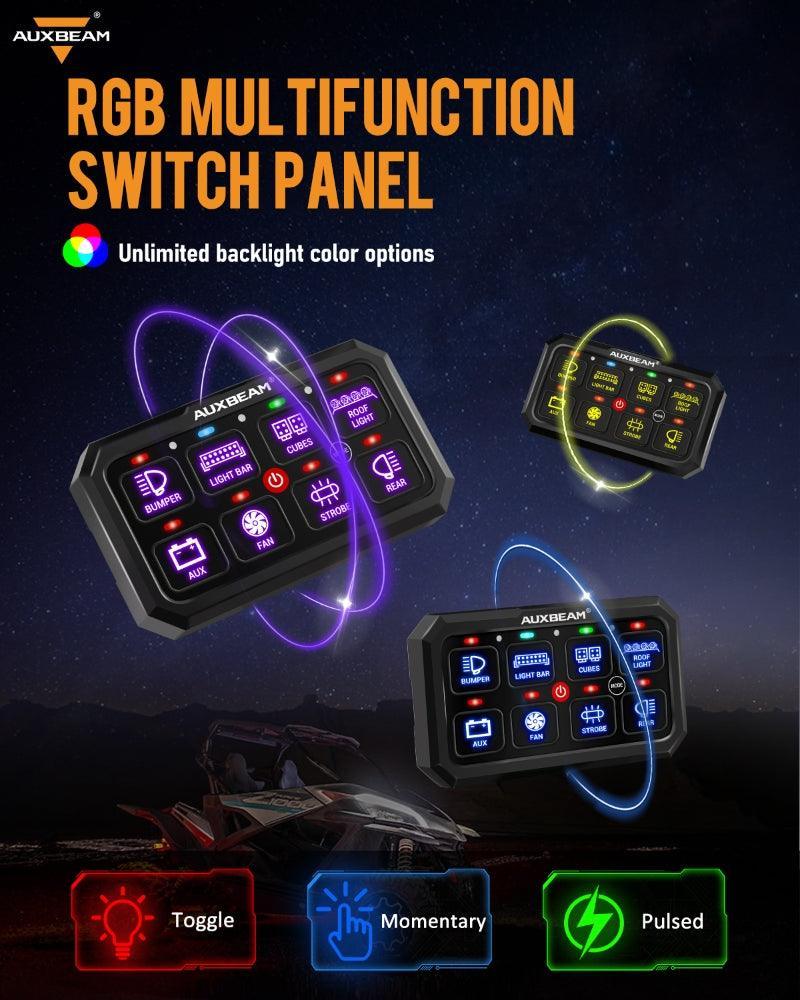 RGB Series 8 Gang (RB80 XL) Switch Panel without APP, Toggle/ Momentary/ Pulsed Mode Supported (Two-Sided Outlet)