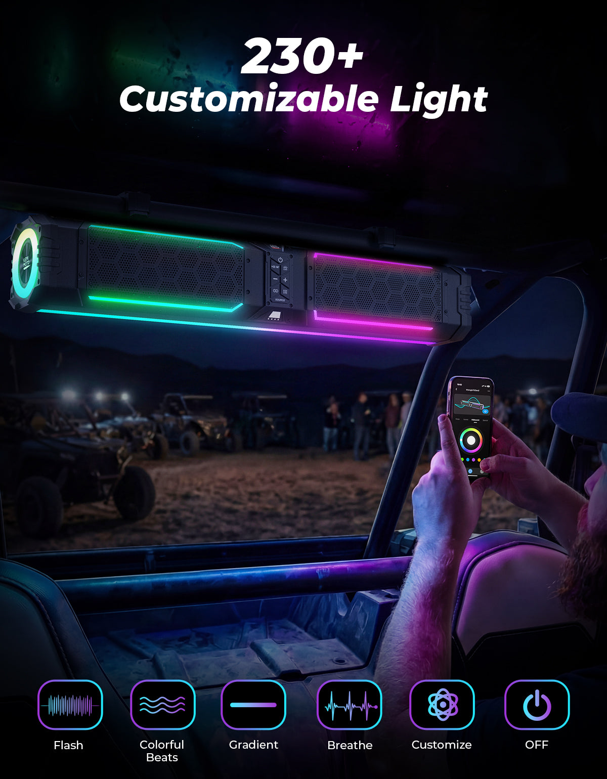 Kemimoto Midnight 80 Gen2 UTV Soundbar with 230+ Customizable Lights