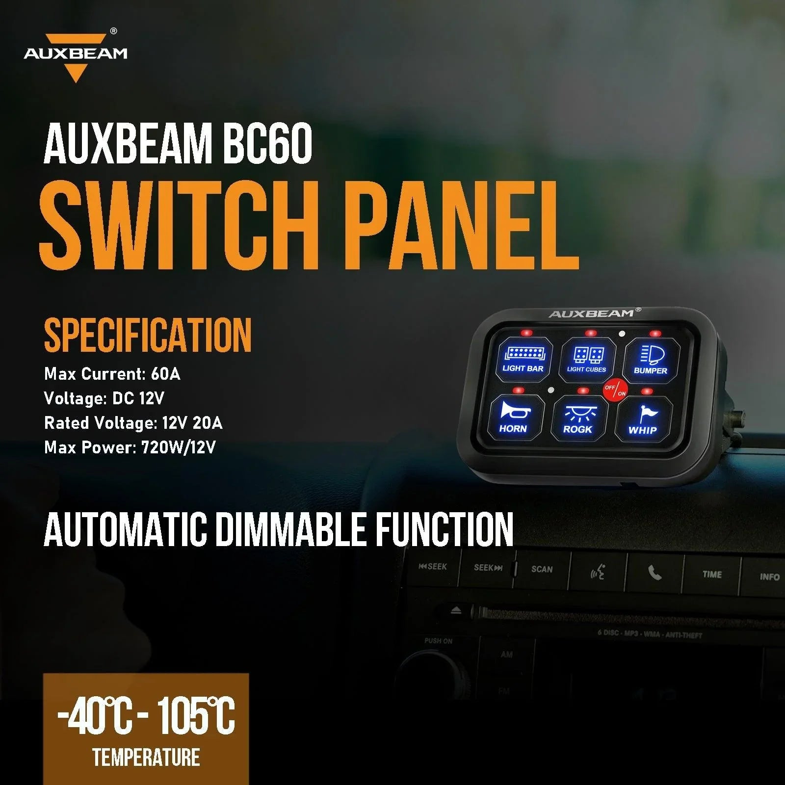 Single Series 6 Gang (BC60) LED Switch Panel, Off Road Light Controller (Blue)