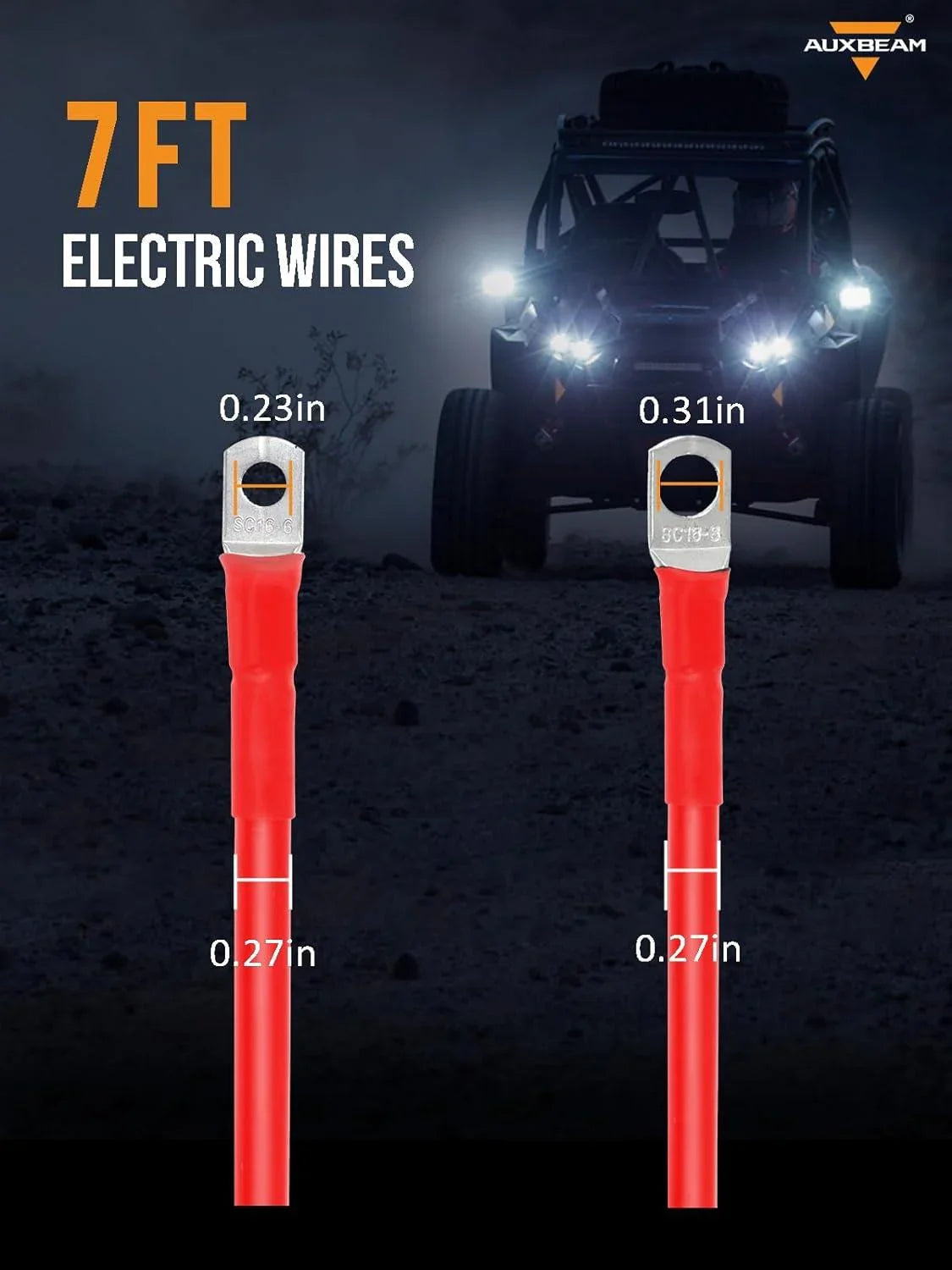 7FT 7AWG Battery Cables Tinned Copper Ring Terminal Lugs Battery Wires