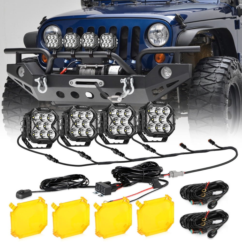 CUBE-Z Series 4 Inch LED Pod Lights Off Road Lights with White DRL & Amber Turn Signal Lights
