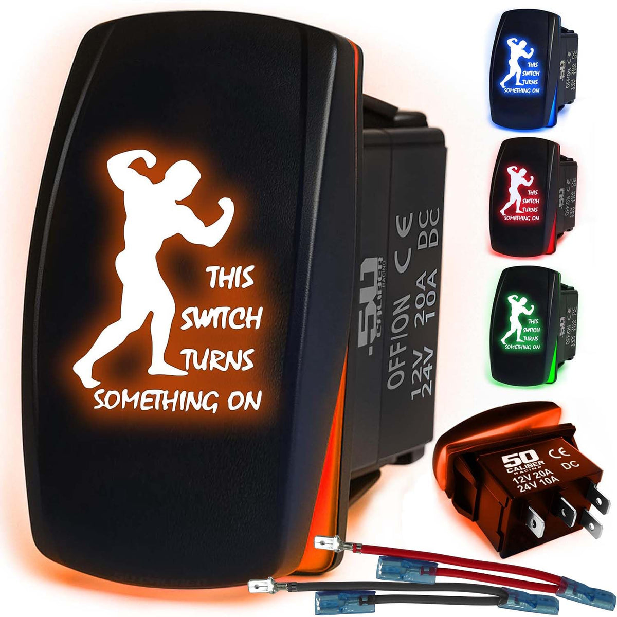 Waterproof Funny Rocker Switch 12v ON/Off, LED Backlit with Etched Design w/Toggle Switch 12v - UTV, Auto, Boat 20A Variation