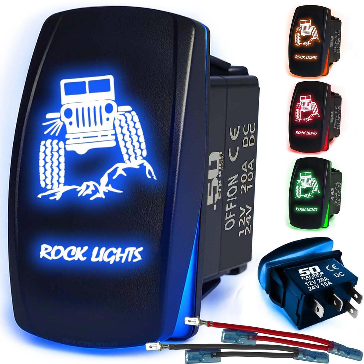 Waterproof Funny Rocker Switch 12v ON/Off, LED Backlit with Etched Design w/Toggle Switch 12v - UTV, Auto, Boat 20A Variation