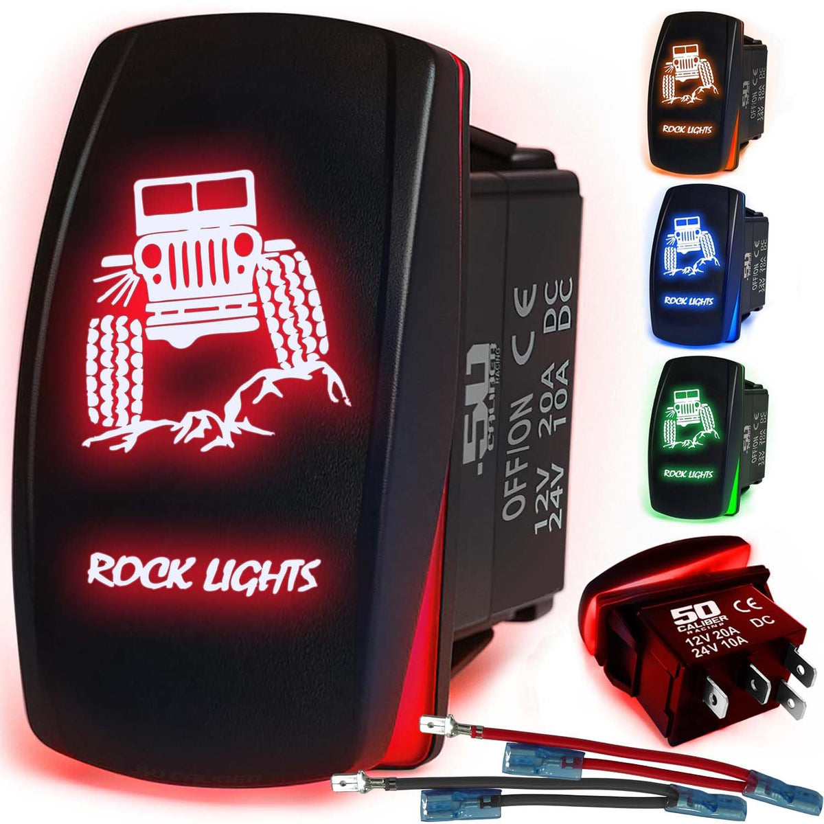 Waterproof Funny Rocker Switch 12v ON/Off, LED Backlit with Etched Design w/Toggle Switch 12v - UTV, Auto, Boat 20A Variation