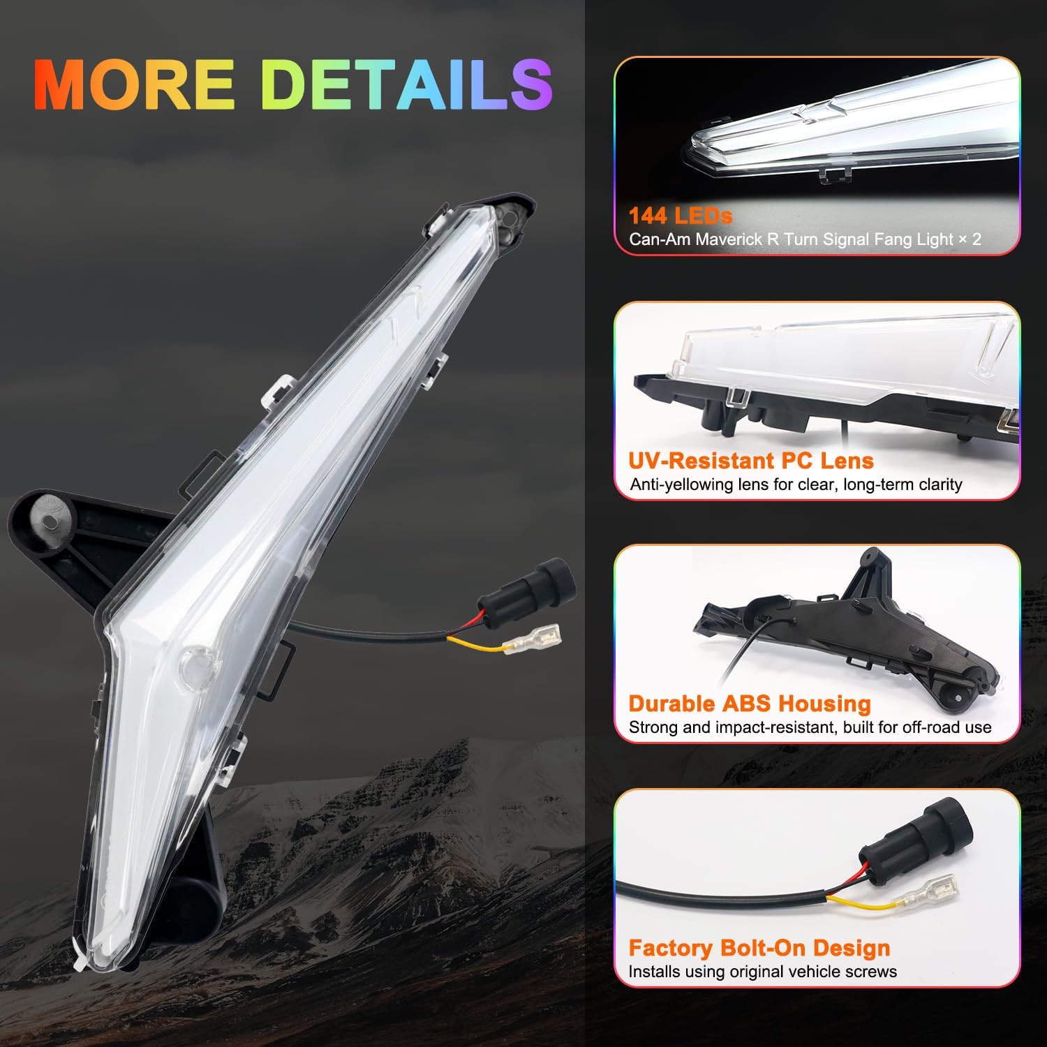 Tavaray RGBW LED Fang Lights for Can-Am Maverick R 2024–2026 DRL White & RGB Color Chasing APP Music Sync Kit
