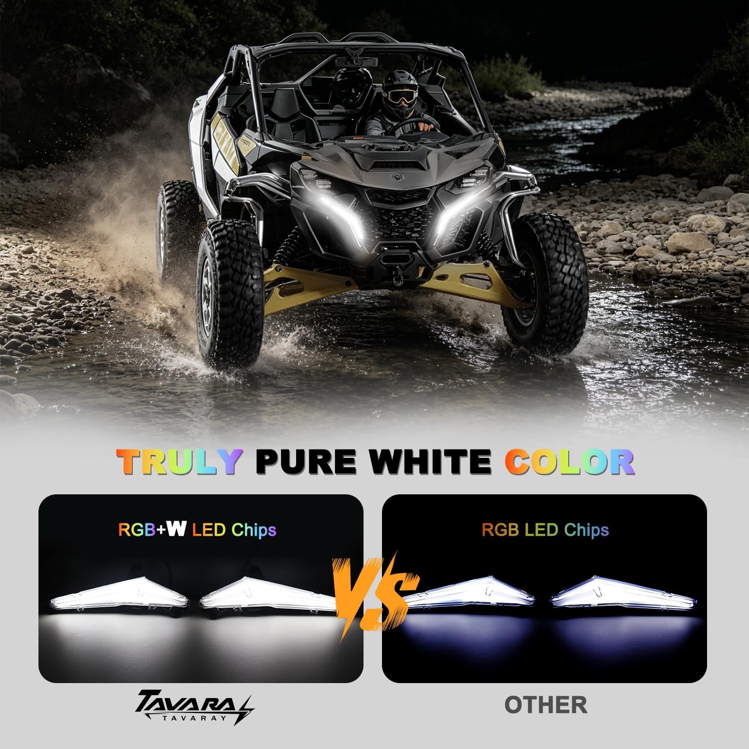 Tavaray RGBW LED Fang Lights for Can-Am Maverick R 2024–2026 DRL White & RGB Color Chasing APP Music Sync Kit