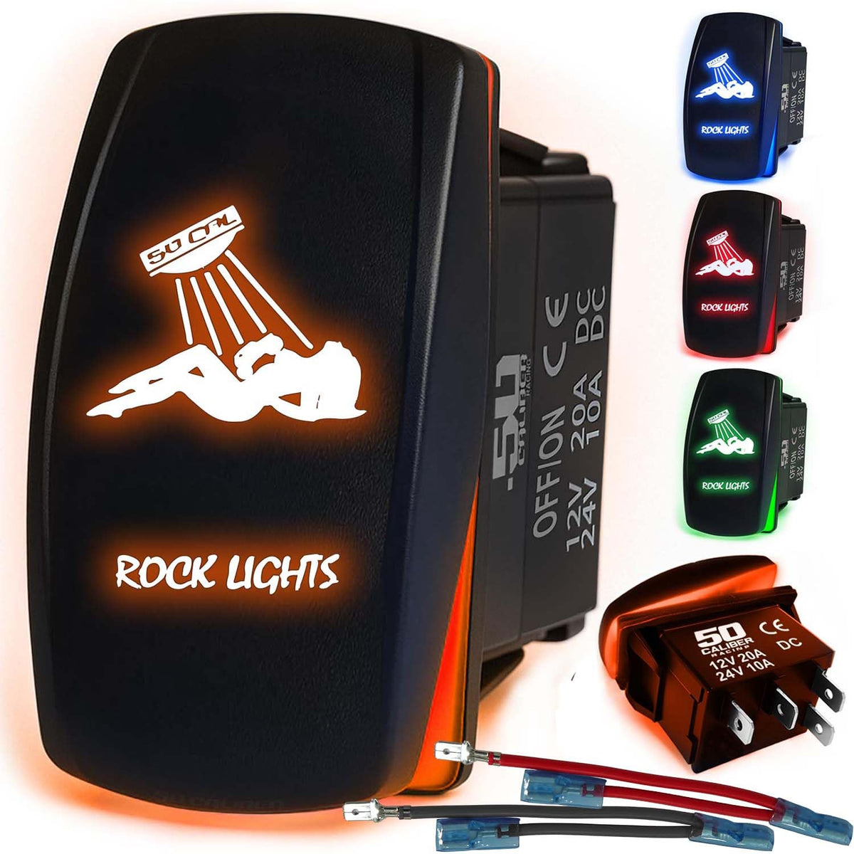 Waterproof Funny Rocker Switch 12v ON/Off, LED Backlit with Etched Design w/Toggle Switch 12v - UTV, Auto, Boat 20A Variation