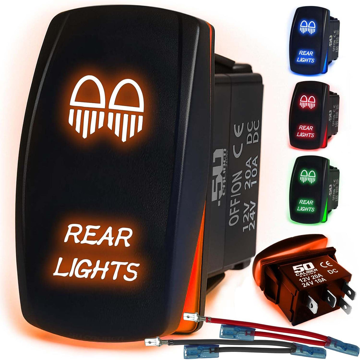 Waterproof Rocker Switch 12v ON/Off, LED Backlit with Etched Design w/Toggle Switch 12v - UTV, Auto, Boat 20A Variation