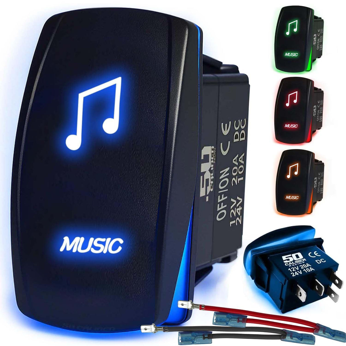 Waterproof Rocker Switch 12v ON/Off, LED Backlit with Etched Design w/Toggle Switch 12v - UTV, Auto, Boat 20A Variation
