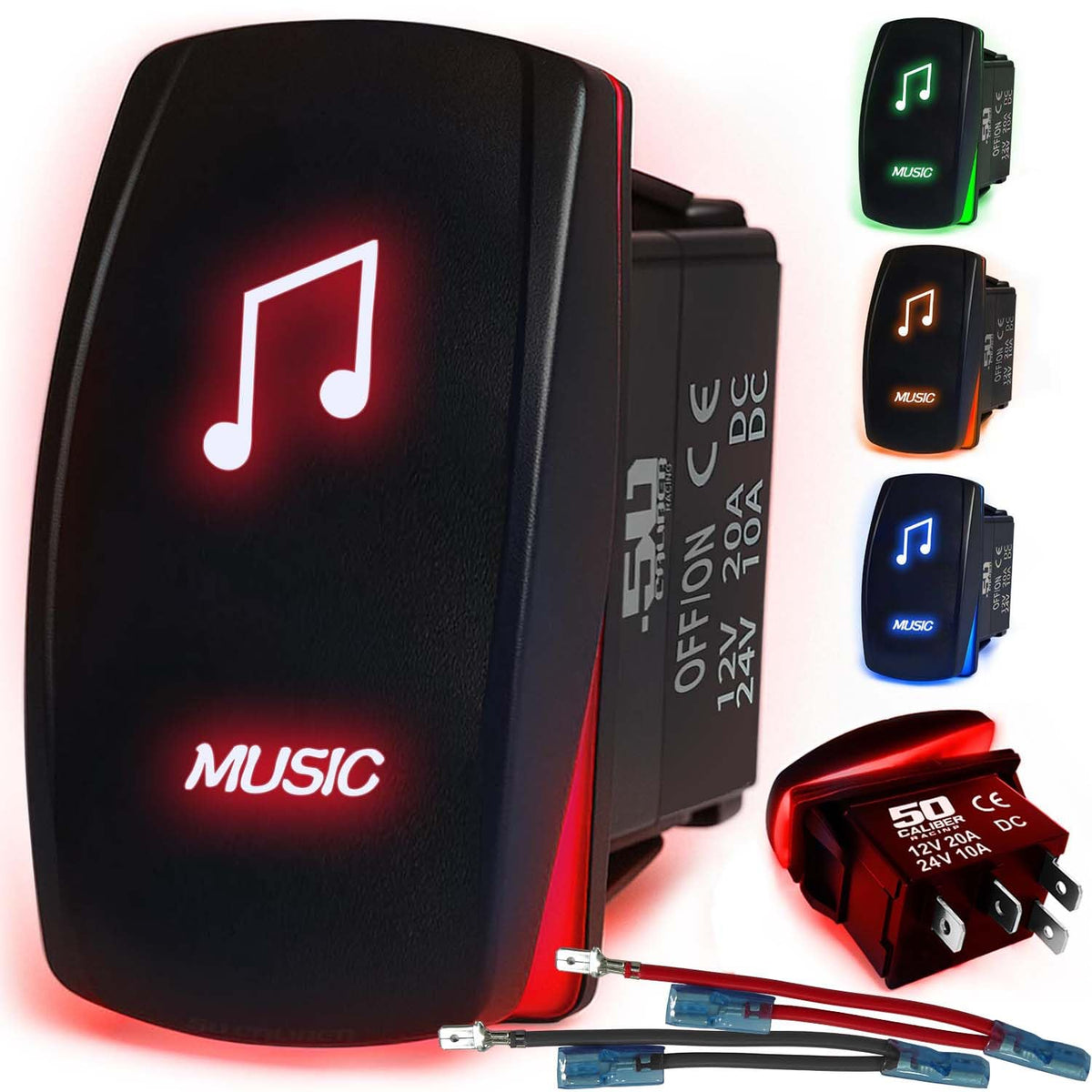 Waterproof Rocker Switch 12v ON/Off, LED Backlit with Etched Design w/Toggle Switch 12v - UTV, Auto, Boat 20A Variation