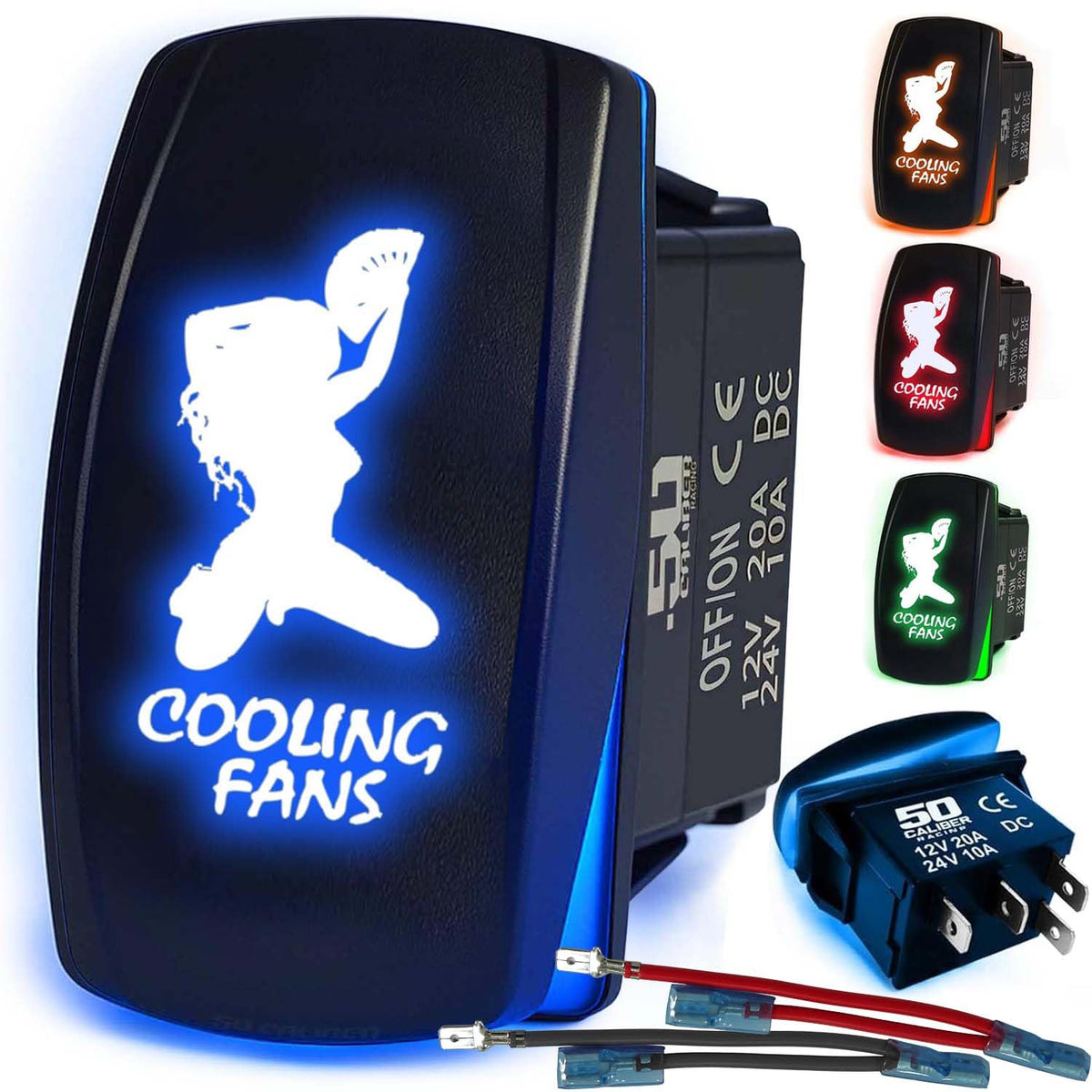 Waterproof Funny Rocker Switch 12v ON/Off, LED Backlit with Etched Design w/Toggle Switch 12v - UTV, Auto, Boat 20A Variation