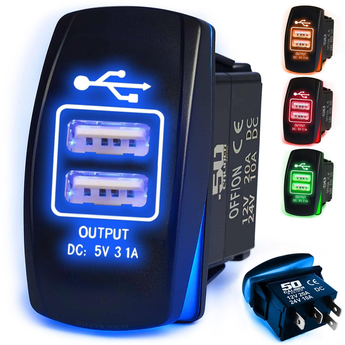 Waterproof Rocker Switch 12v ON/Off, LED Backlit with Etched Design w/Toggle Switch 12v - UTV, Auto, Boat 20A Variation