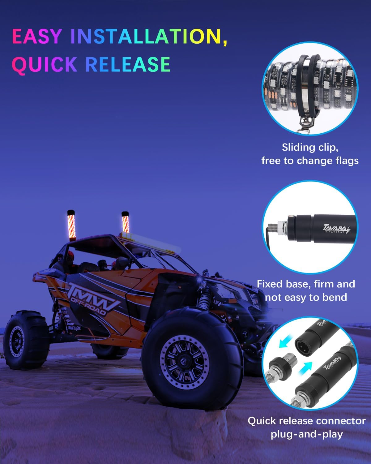 Tavaray Fat Whip Lights – Spiral RGB Chasing Lighted Antenna Whips, Whip Lights for Side by Side UTV ATV RZR Can-Am X3, with App/Remote Control, Turn Signal & Rocker Switch