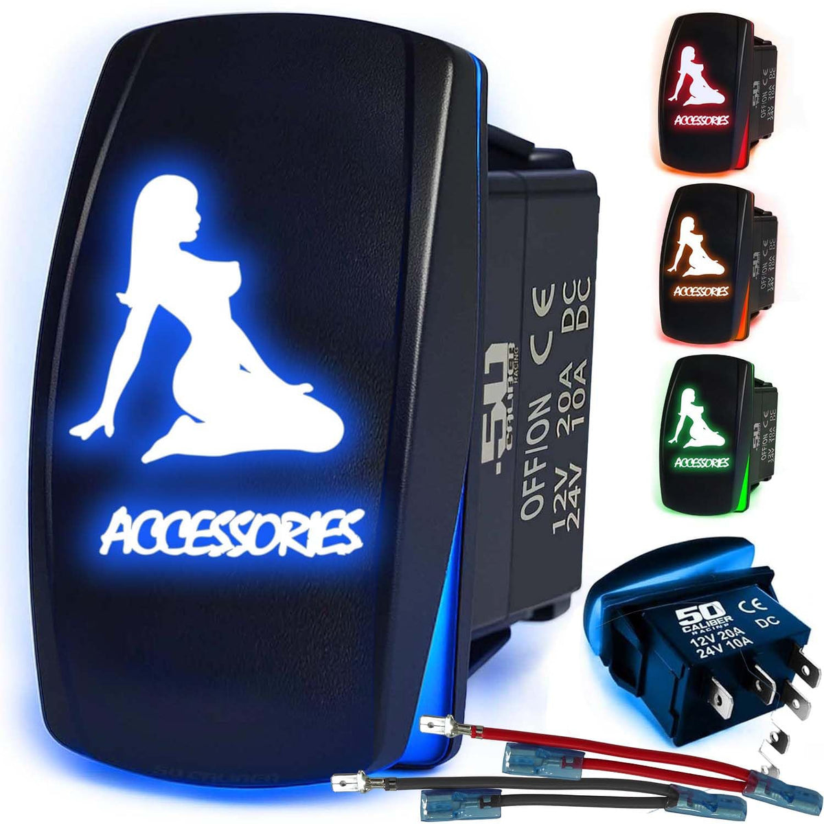 Waterproof Funny Rocker Switch 12v ON/Off, LED Backlit with Etched Design w/Toggle Switch 12v - UTV, Auto, Boat 20A Variation