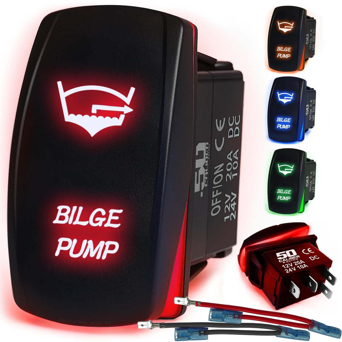 Waterproof Rocker Switch 12v ON/Off, LED Backlit with Etched Design w/Toggle Switch 12v - UTV, Auto, Boat 20A Variation