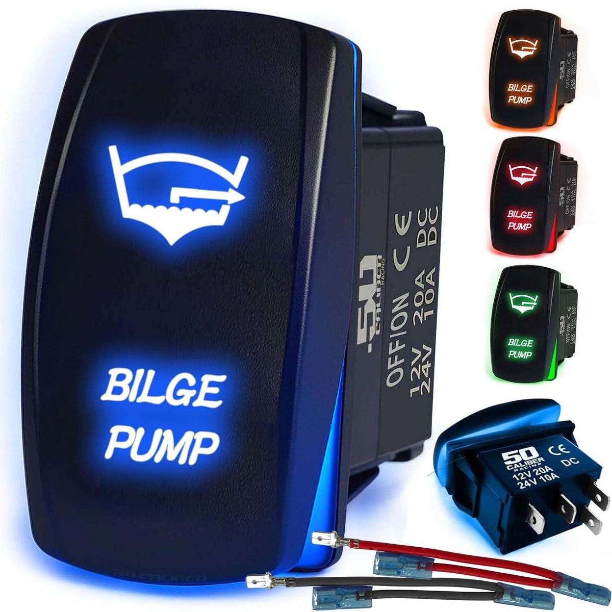 Waterproof Rocker Switch 12v ON/Off, LED Backlit with Etched Design w/Toggle Switch 12v - UTV, Auto, Boat 20A Variation