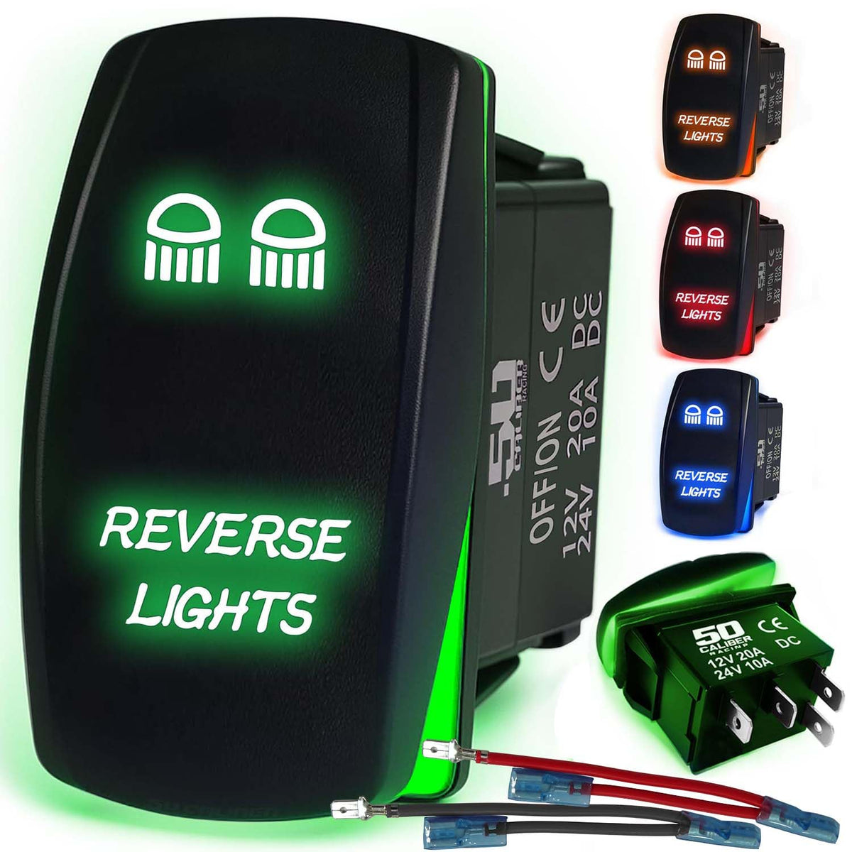 Waterproof Rocker Switch 12v ON/Off, LED Backlit with Etched Design w/Toggle Switch 12v - UTV, Auto, Boat 20A Variation