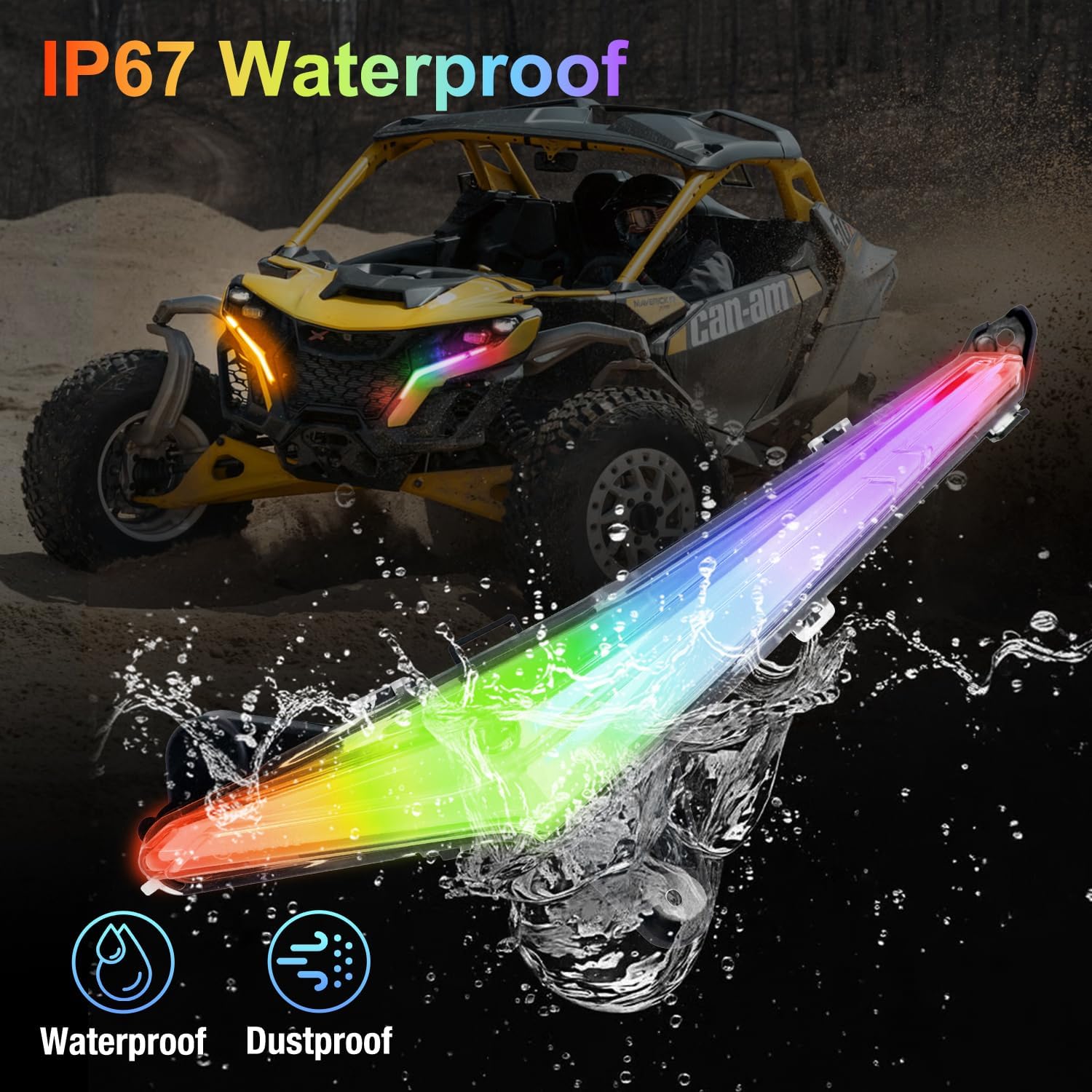 Tavaray RGBW LED Fang Lights for Can-Am Maverick R 2024–2026 DRL White & RGB Color Chasing APP Music Sync Kit