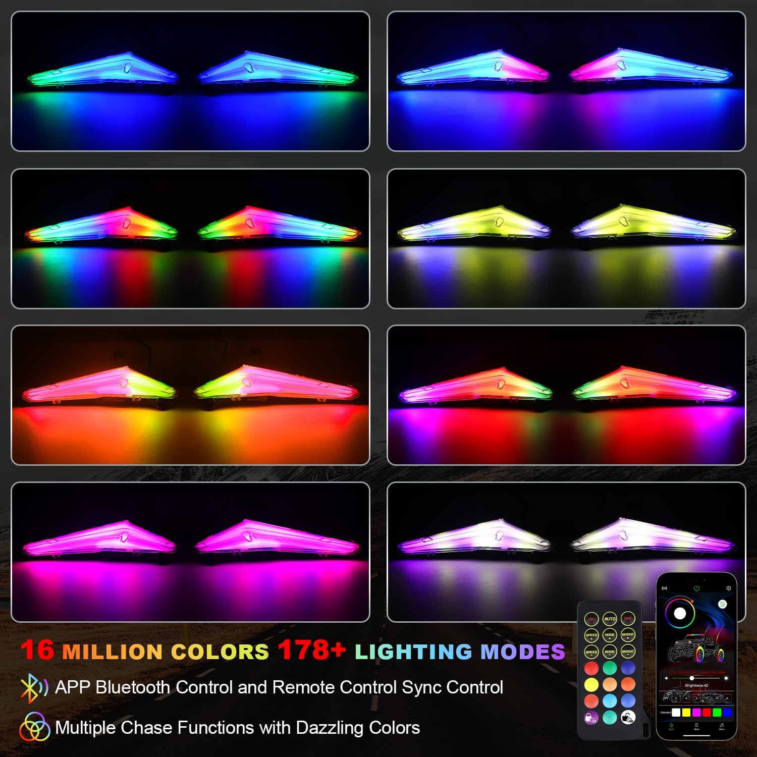 Tavaray RGB LED Fang Lights for Can-Am Maverick R 2024-2026 APP Control DRL Turn Signal Music Sync Kit