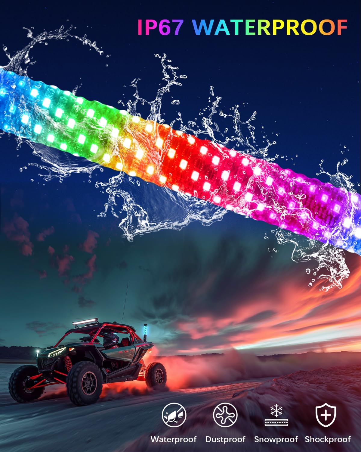 Tavaray Fat Whip Lights – Spiral RGB Chasing Lighted Antenna Whips, Whip Lights for Side by Side UTV ATV RZR Can-Am X3, with App/Remote Control, Turn Signal & Rocker Switch