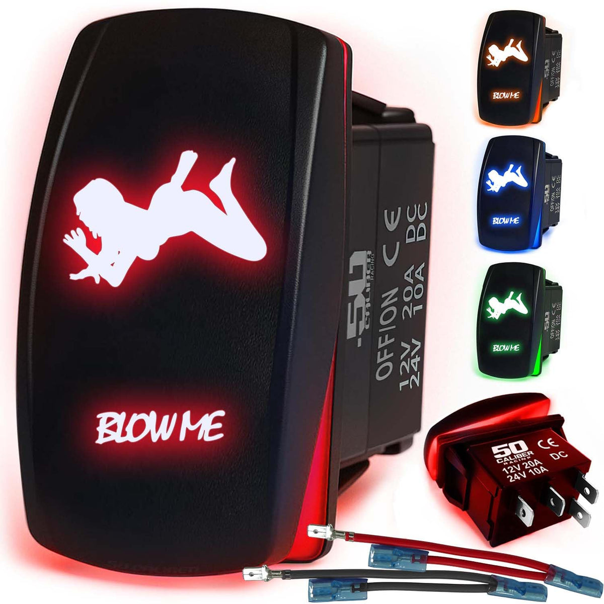 Waterproof Funny Rocker Switch 12v ON/Off, LED Backlit with Etched Design w/Toggle Switch 12v - UTV, Auto, Boat 20A Variation